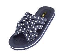 Siebi's Badeschuhe Damen - Beach - leichte Badepantolette Frauen (Tupfen navy, numeric_39) - fällt klein aus!