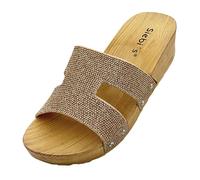 Siebi's - Badeschuhe Damen - Como - Badepantolette Glitzer mit Plateau-Sohle für Frauen - fällt klein aus - Gold, 39