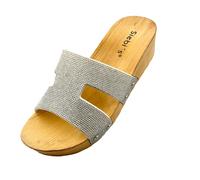 Siebi's - Badeschuhe Damen - Como - Badepantolette Glitzer mit Plateau-Sohle für Frauen - fällt klein aus - grau, 36