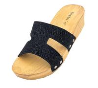 Siebi's - Badeschuhe Damen - Como - Badepantolette Glitzer mit Plateau-Sohle für Frauen - fällt klein aus - schwarz, 38