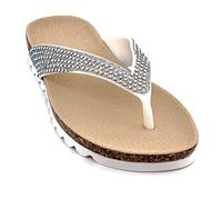 Siebi's Badeschuhe Damen Tropea Badepantolette Frauen Zehentrenner (37 EU, weiss)