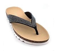 Siebi's Badeschuhe Damen Tropea Badepantolette Frauen Zehentrenner (38 EU, schwarz)