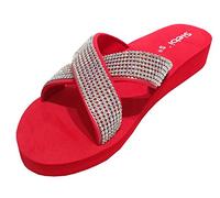 Siebi's Nizza Modische Strandschuhe Badeschuhe Pantoletten mit Plateau und extra leicht: Größe: 38 | Farbe: Rot