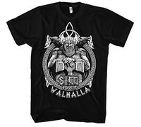 Sieg oder Walhalla Herren T-Shirt | Wikinger Germanen Design - Runen Odin Berserker Valhalla Motiv - 100 % Baumwolle Schwarz | M1 Odin (4XL)