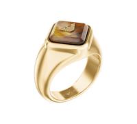 Siegelring EMPORIO ARMANI Gr. 19, gelbgoldfarben, braun, Fingerringe, Herren, 19, Edelstahl, Siegelring, mit Tigerauge (43449357-19) gelbgoldfarben, braun