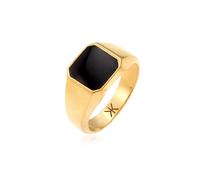 KUZZOI Ring Herren Siegelring Emaille Schwarz Basic 925 Silber 66 mm Gold