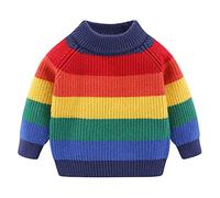 Siehin Kinder Mädchen Jungen Langarm Regenbogen Streifen Sweater Pullis Streetwear Strickjacken Gestrickt Strickpullover (Blau, 110-115)