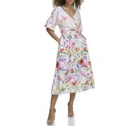 Siena Damen Floral Printed Fit and Flare Dress Lässiges Abendkleid, Weiß/MUL, 40