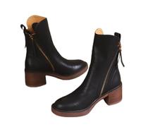 Sienna Leather Ankle Boots Damen Runde Zehe, Chunky Heel - Outdoor Leder Stiefel mit Zipper Für alle Jahreszeiten geeignet- Retro Stil, geeignet für lässige Arbeits- & Verabredungskleidung