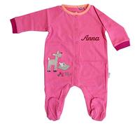 Sigikid Schlafoverall mit Wunsch-Name bestickt Größe 56 rosa pink mit Tiermotiven Reh und Igel Einteiler Bodie personalisierter Schlafanzug für Babies