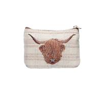 Signare Gobelin-Geldbörse mit Reißverschluss, für Damen, Hochlandkuh-Design, kleine und leichte Kleingeldtasche, einfach zu tragen, beige, W 12cm x H 8cm x D 1cm, Reißverschlusstasche