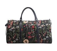 Signare Gobelin-Gepäcktasche für Reisen und Sport/große Reisetasche für Damen Sporttasche Damen mit Garten Designs (Black Morning Garden)