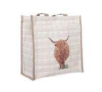 Signare Gobelin-Highland-Kuh-Kollektion, Einkaufstasche mit Taschen, umweltfreundlich, wiederverwendbar und vegan, rustikaler Charm-Stil, beige, 31 x 30 x 13.5 cm