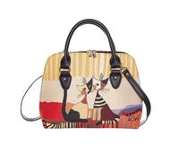 Signare Gobelin wandelbare Handtasche, Rosina Wachtmeister Katzen-Design, gelb gestreiftes Oberteil (Resina Cat Cappia, CONV-RWC-COPPIA), Resina Cat Cappia, Medium