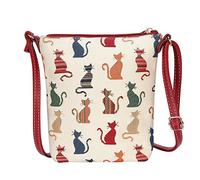 Signare Kleine Umhängetasche mit Gobelin-Motiv für Frauen (freche Katze, SLING-CHEKY)