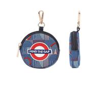 Signare London Runde Münzbörse für Frauen - London Underground Piccadilly Moquette 'Mind The Gap' Design - Tapisserie Mini Zip Pouch mit Clip - Kleine Münzbörse & Taschenanhänger für Ohrhörer