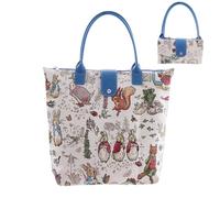 Signare Peter Rabbit Tapisserie faltbare Einkaufstasche - umweltfreundliche, wiederverwendbare Tragetasche mit gewebtem Design und blauen Griffen (Peter Rabbit, FOLD-BP-PETER)