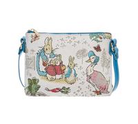 Signare Peter Rabbit Tapisserie-Umhängetasche, kleine Umhängetasche für Damen, 56 cm Schultergurt, mit Reißverschluss oben, zusätzliche Innentasche und Reißverschlusstasche zur Aufbewahrung, Beige,