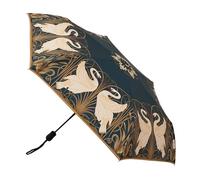 Signare Tapisserie Automatischer faltbarer Regenschirm, Jugendstil-Schwanen-Design, Marineblau und Gold (Schwan, Rush und Iris, UM-AUTO-SWAN)