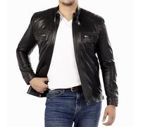 Signature Diamond Style Café Racer Lammfell-Lederjacke Herren - Herren Casual Echtleder Stepp-Stil Motorradjacke, Schwarz, M