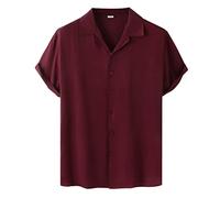 Signum Hemd Herren Solide Kurze Herrenhemden lässige Einarm-Daun-Herren Hemden mit Kragen Herren Business Hemd Dunkelbraun (Wine, L)