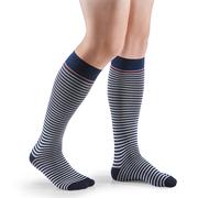 Sigvaris Stützstrümpfe Highlight Mariniere for Men, gemusterte Herren-Kompressionsstrümpfe, modisch, atmungsaktiv - Marine White, L
