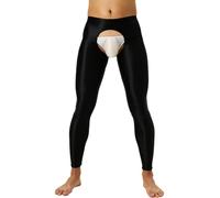SiiRoh Männer Glänzende Nahtlose Ausgeschnittene Strumpfhosen Leggings Kompressions Trainingshosen Strumpfhalter Strümpfe Schwarz M
