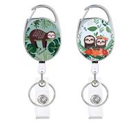 Silars Schlüsselanhänger Ausziehbar, 2 Stücke Faultier Ausweishalter Einziehbarer Schlüsselrolle mit Karabiner, Schlüsselkette Ausziehbar mit 65cm Stahldrahtseil, für Schlüssel, Ausweis (03)