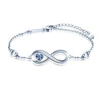 Silber 925 Damen Armband - Glänzendes Accessoire - Eleganter Schmuck für Damen und Mädchen - Einstellbare Länge - Herz mit Kristallen - Infinity Unendlichkeits-Symbol - Kommt mit Geschenkbox