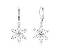 Silber 925 Ohrringe Hängend Blumen, Sterling Silber Ohrringe mit Zirkonia Blume Anhänger Tropfenohrringe Leicht Französische Creolen Ohrhänger Glitzer CZ Stein Blumen Hängend Ohrring für Damen Frauen