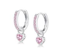 Silber 925 Ohrringe Hängend Pink Creolen Rose Mit Herz Rund Zirkonia für Damen Mädchen Herren (Pink-Herz)