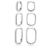 Silber 925 Ohrringe Set Damen - Kleine Eckige Creolen, 3 Paar Sterling Silber Geometrische Quadratische Huggies Kreolen - Knorpel Ohrringe Set