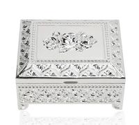 Silber Antik Schmuckkästchen, Retro Schatulle Für Halsketten, Metall Schmuckdose, Schmuckschatulle Ring Kette Ohrringe Schmuckbox, Vintage Schmuckschatulle Mit Gravur Und Weichen Samt Innen Futter