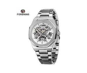 (Silber) FORSINING Uhren Herren Wasserdicht Edelstahl Automatische Kette Armbanduhr Skelett Mechanisch