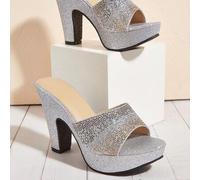 Silber Glitzer Strass Dekor modische luxuriöse Plateau Keilabsatz Damen Sandaletten für Alltag, Party, Bankett, zufällige Strass Farbe und Menge