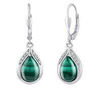 Silber-Hängeohrringe Blätter mit echtem Malachit und Brilliance Zirconia