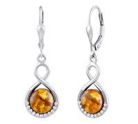 Silber-Hängeohrringe mit echtem Bernstein und Brilliance Zirconia