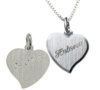 Silber Herz Anhänger + Kette mit SOFORTGRAVUR + VORSCHAU : Gravur: Vorderseite Vorname + Rückseite: Datum inklusive.