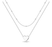 Silber Layered Kette Stapelbare Layering Herz Anhänger Halskette für Damen
