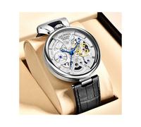 (Silber) LIGE Herrenuhr Kreative Quarzuhren Mode Lässig Wasserdicht Auto Datum Lederband Luxus