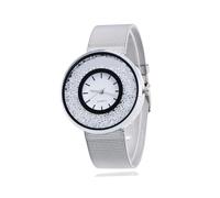 (Silber) Lover'S Quarzuhr Zarte Diamant Runde Zifferblatt Armbanduhr Luxus Business Legierung Gürtel