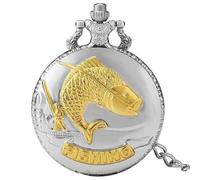 (Silber) Luxus Angeln Design Quarz Taschenuhr Fob Gold Fisch Anhänger Uhr Full Hunter 30cm Rau