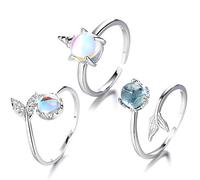 Silber Meerjungfrau Ring für Kinder und Erwachsene - Verstellbar, Party Ringe in Silber und Silberfarben, Meerjungfrau Schmuck Set mit Ring und Halskette