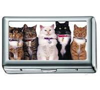 Silber Metall Zigarettenetui, fünf Katzen Close up Zigarettenetui/Box, Kreditkartenetui für Frauen Männer