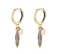 Silber Ohrringe für damen 925 mit einer Feder und einem Mini-Herz. Creolen aus Silber 925 für Damen oder 18K Gold, ideal als Geschenk zum Muttertag... Ohrringe mädchen. Schmuck damen (Vergoldung)