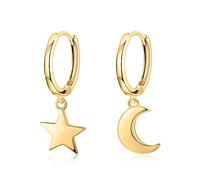 Silber Ohrringe für damen 925 mit Mond und Stern Charme. Creolen aus Silber 925 für Damen oder 18K Gold, ideal als Geschenk zum Muttertag... Ohrringe mädchen. Schmuck damen (Vergoldung)