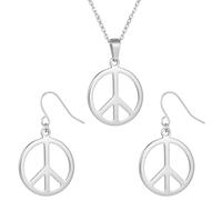 Silber Peace Kette und Ohrringe, Hippie Schmuck Set mit Peace Halskette Frieden Ohrringes, Halskette Frieden Hippie Ohrringes für Damen Herren, Silber Kette Ohrringe Peaces für Mottoparty Karneval