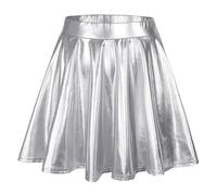 silber rock, Metallic Rock Damen Glänzend Disco Galaxy A-Linien Glitzerrock Festival Alien Meerjungfrau Pailletten Bad Taste Lederrock Silber Space Kostüm Minirock