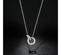 (Silber) Römische Doppelring-Halskette aus Titanstahl, farblose Kette, 18 Karat rosévergoldete Halskette