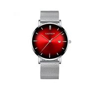 (Silber Rot) Luxus Herren Quarzuhren Kontrast Zeiger Cat Eye Gradient Business Edelstahlarmband